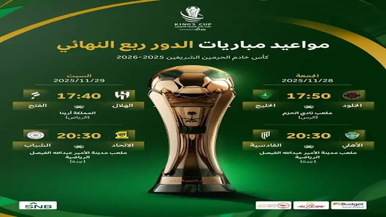 جدول مباريات ربع نهائي كأس الملك السعودي 2025-2026 والقنوات الناقلة لمواجهات حاسمة